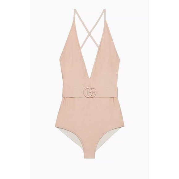 NWT GUCCI Swimsuit with Double G in Sparkling Jersey Sz M Light Pink - Picture 1 of 12